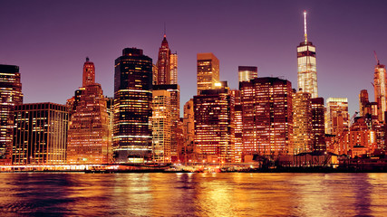 New York City Manhattan downtown skyline at night