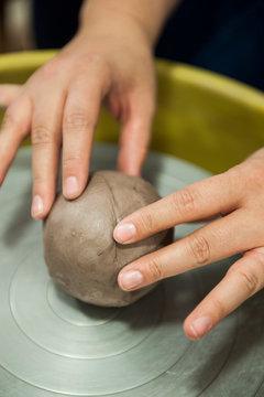Ball of clay on a wheel