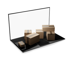 computer notebook laptop packages delivery 3d-illustration