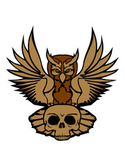 tot schädel totenkopf skelett horror halloween farbig kontur eule tattoo uhu fliegen vogel cool design federn raubvogel nacht schön clipart logo