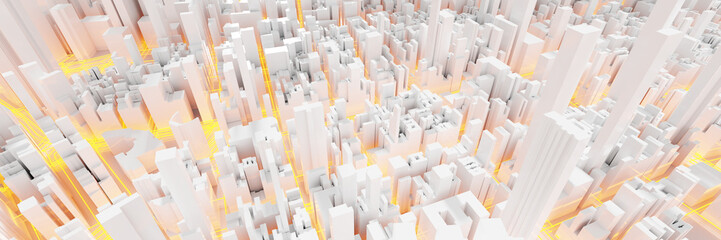 Obraz premium Techno mega city; urban and futuristic technology concepts, original 3d rendering