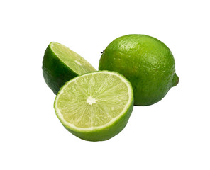 Sour key whole and sliced lime isolated