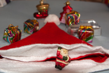 christmas stocking and gifts on white background