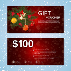 Christmas and New Year discount coupon, gift voucher, invitation card vector template