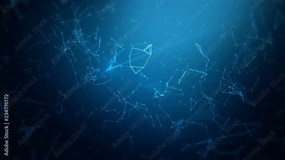 Wall mural abstract digital communication and technology blue background plexus with lines and dots. 4k motion 