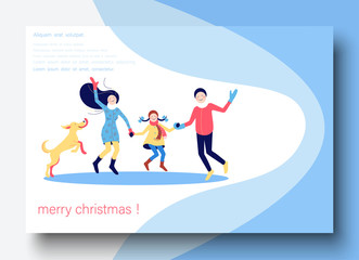 Merry Christmas festive poster template with happy family.