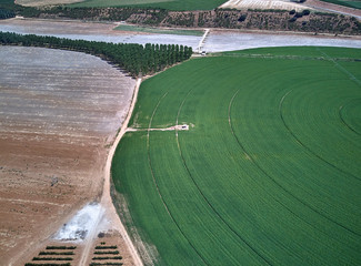 Fototapeta na wymiar Aerial view of crop field with circular pivot irrigation sprinkler.