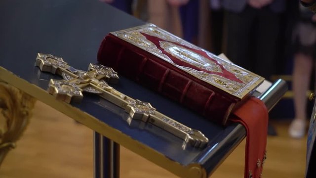 Bible book in church on table