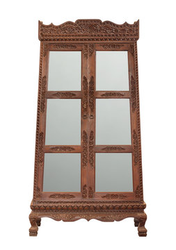 Antique Wooden Cabinet With Glass Doors Isolated On White With Clipping Path