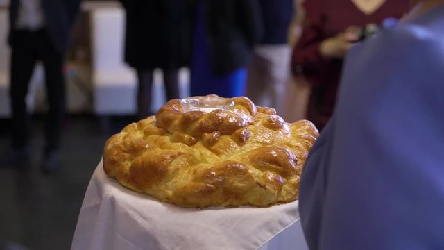 Wedding bread and salt at celebration party reception