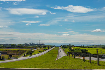 Beautiful road in a beautiful sunny day, highway Castelo Branco, Sao Paulo Brazil. South America.