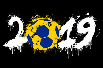 Abstract number 2019 and handball ball from blots