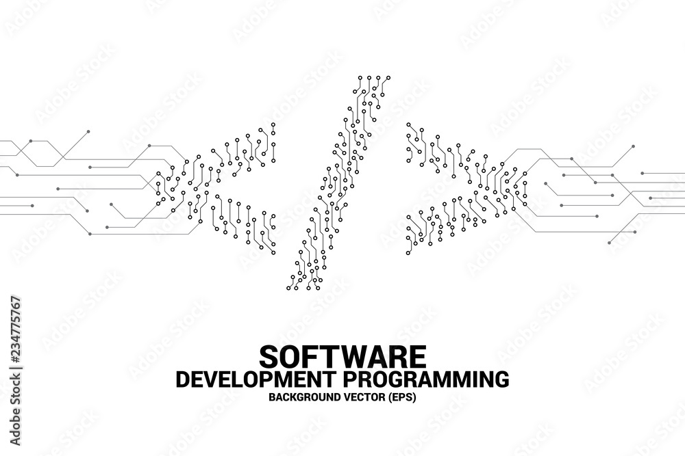 Fototapete Vector dot connect line circuit board style software development programming tag icon. Concept Concept for Programming language technology and coding.