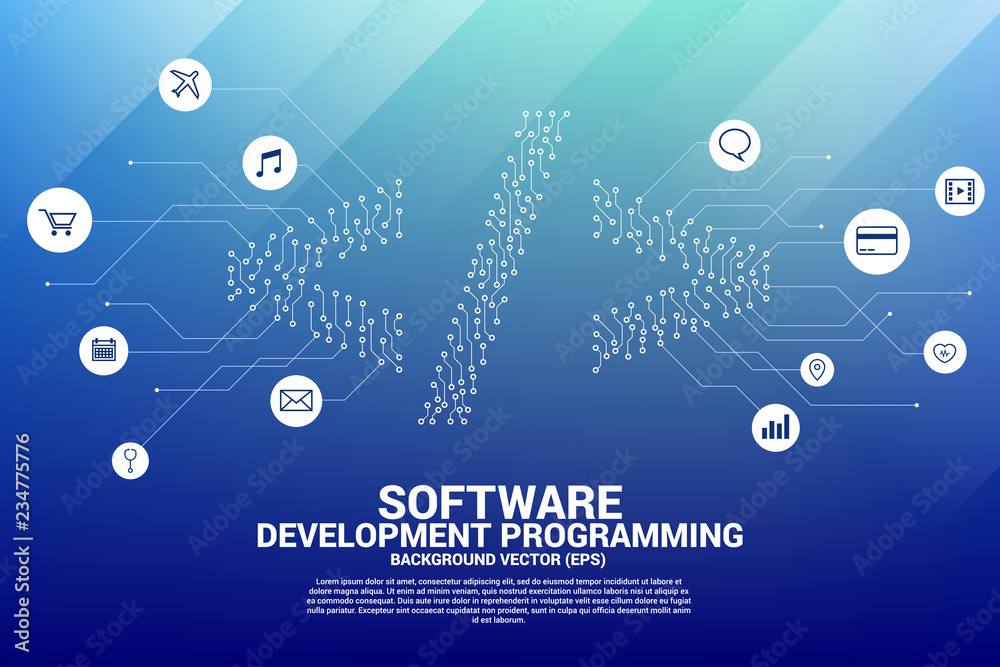 Leinwandbilder Vector dot connect line circuit board style software development programming tag icon. Concept Concept for Programming language technology and coding.