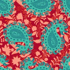 Fototapeten Vektornahtloses orientalisches Muster. Paisley und Blumen. Farbenfrohes Design für Textilien, Stoffe, Einladungen, Web, Cover, Geschenkpapier © sunny_lion