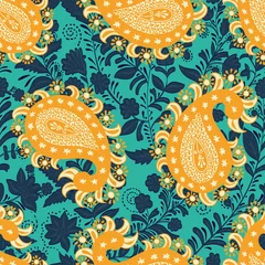Poster Vector seamless oriental pattern. Paisley and flowers. Colorful design for textile, fabric, invitation, web, cover, wrapping paper © sunny_lion