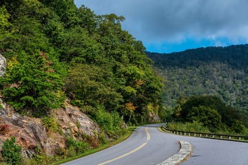 An autumn morning drive on the Blue Ridge Parkway in North Carolina.