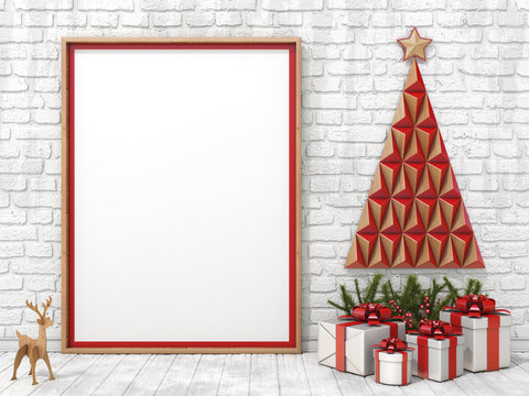 Blank picture frame Christmas decoration and gifts with ribbon bows 3D