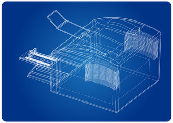 3d model of printer on a blue
