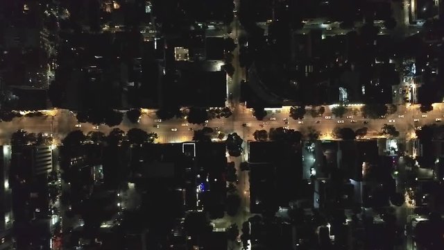 Aerial top view of Mexico City at night 