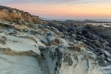 Tafoni landforms in Bean Hollow State Beach. San Mateo County, California, USA.