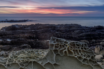 Tafoni formations in Bean Hollow State Beach. San Mateo County, California, USA.