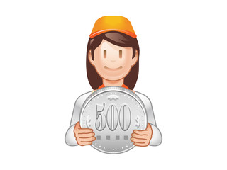 ワンコインメニューをPRする女性店員