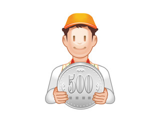 ワンコインメニューをPRする男性店員