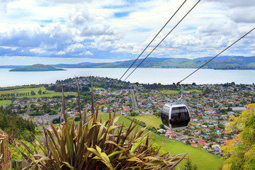 Riding gondolas above Rotorua, New Zealand