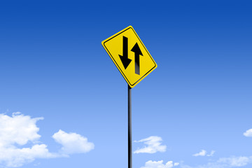 3D Illustration of a road sign _dual arrows_angle1