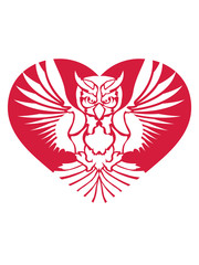 herz form symbol muster liebe i love eule tattoo uhu fliegen vogel cool design federn raubvogel nacht schön clipart logo