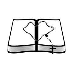 Isolated open holy bible icon with rosary beads. Vector illustration design