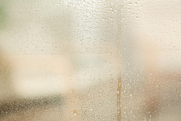 View of glass with water drops, closeup