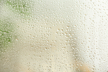 View of glass with water drops, closeup