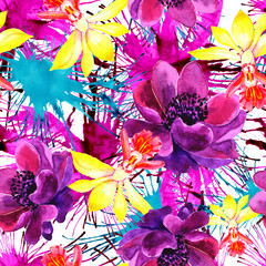 
Watercolor painting seamless patterns with tropical flowers, beautiful flowers. Basis for design