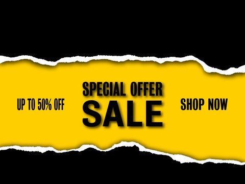 Sale banner with realistic ripped paper background. Vector illustration, template design for special offer posters, banners, flyer, invitation or web 