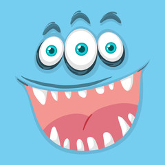 Blue three eyed monster face
