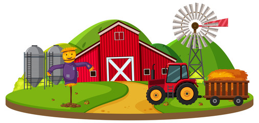 Farm scene with red barn