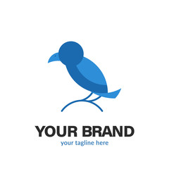 Blue bird perch logo icon symbol flat color style illustration