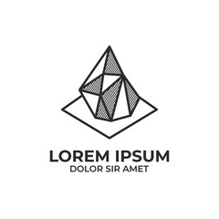 Isometric rock stone logo icon outline monoline style