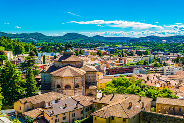 Aerial view of the church of Saint Cosma and Damiano at Mendrisio in Switzerland