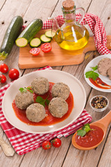 Meatballs with tomato sauce.