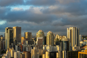 Fototapeta na wymiar Beautiful sunset between the buildings of the big city. Sao Paulo city Brazil South America. 