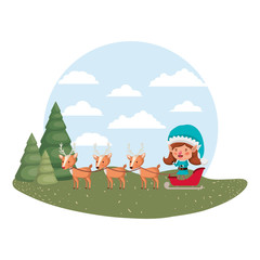 elf woman with sleigh and reindeer sleigh avatar chatacter