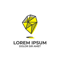 Fototapeta premium Floating flying magic gem stone logo icon with yellow light and black hatching shading style