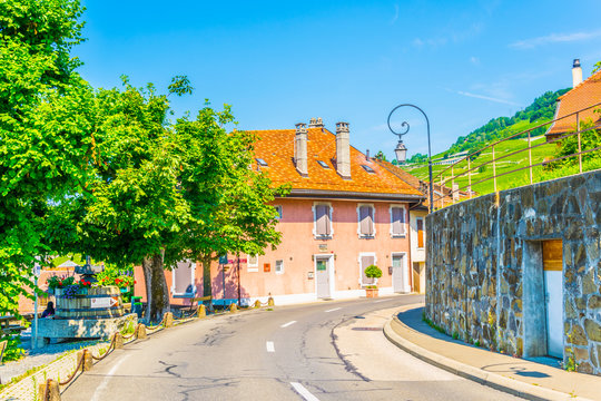 Narrow street in Epesses village in the Lavaux region of switzerland