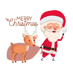 Fototapeta na wymiar santa claus with reindeer and merry christmas avatar character