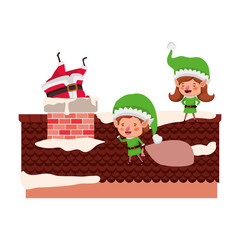 santa claus with couple elf on roof avatar character