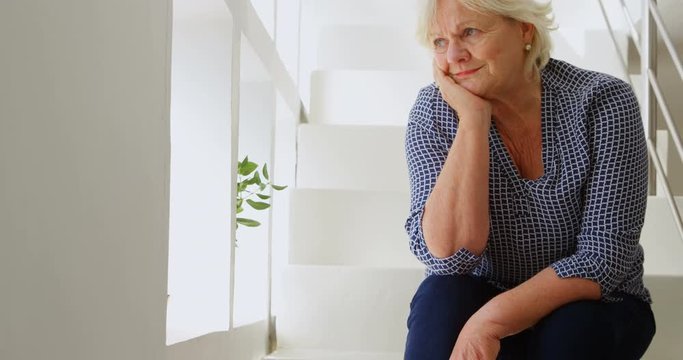 Senior Woman Smiling On Stairs 4k