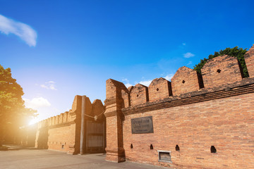 Tha Phae Gate Chiang Mai old city ancient wall and moat in Chiang Mai Northern Thailand.